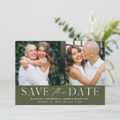 Modern Elegant Olive Green 2 foto Save The Date (Staand voorkant)