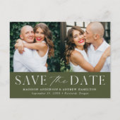 Modern Elegant Olive Green 2 Foto Save the Date Aankondigingskaart (Voorkant)