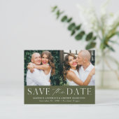 Modern Elegant Olive Green 2 Foto Save the Date Aankondigingskaart (Staand voorkant)