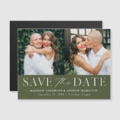 Modern Elegant Olive Green 2 Foto Save the Date Magnetische Uitnodiging (Voorkant / Achterkant)