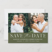 Modern Elegant Olive Green 2 Foto Save the Date Magnetische Uitnodiging (Voorkant)