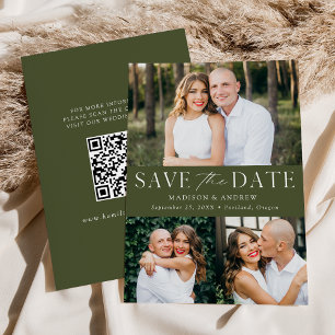 Modern Elegant Olive Green 3 foto QR-code Save The Date