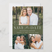 Modern Elegant Olive Green 3 foto QR-code Save The Date (Voorkant)