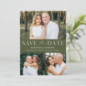 Modern Elegant Olive Green 3 foto Save The Date (Staand voorkant)
