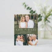 Modern Elegant Olive Green 3 Foto Save the Date Aankondigingskaart (Staand voorkant)