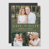 Modern Elegant Olive Green 3 Foto Save the Date Magnetische Uitnodiging (Voorkant / Achterkant)