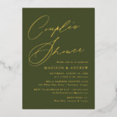 Modern Elegant Olive Green Couple's Douche Folie Uitnodiging (Voorkant)
