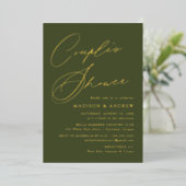 Modern Elegant Olive Green Couple's Douche Folie Uitnodiging (Staand Voorkant)