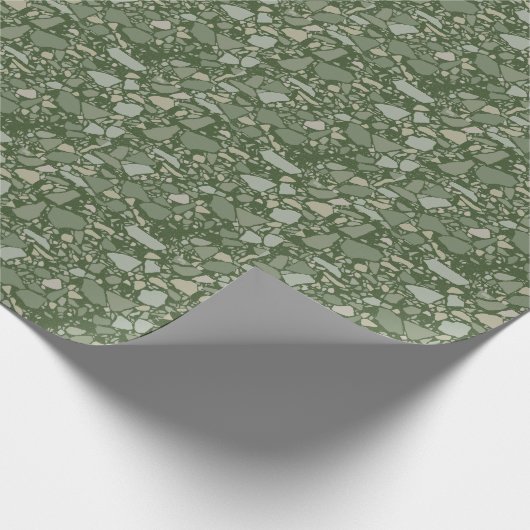 Modern Elegant Olive Green Terrazzo Effect Tegel Cadeaupapier (Hoek)