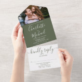 Modern Elegant Olive Script Foto Bruiloft Alles All In One Uitnodiging (Afscheurbaar)