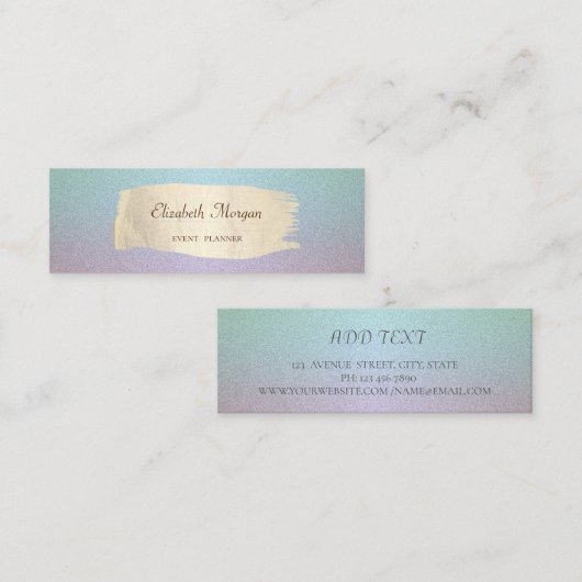 Modern Elegant Ombre Glitter, Gold Brush Stroke Mini Visitekaartje (Voorkant / Achterkant)