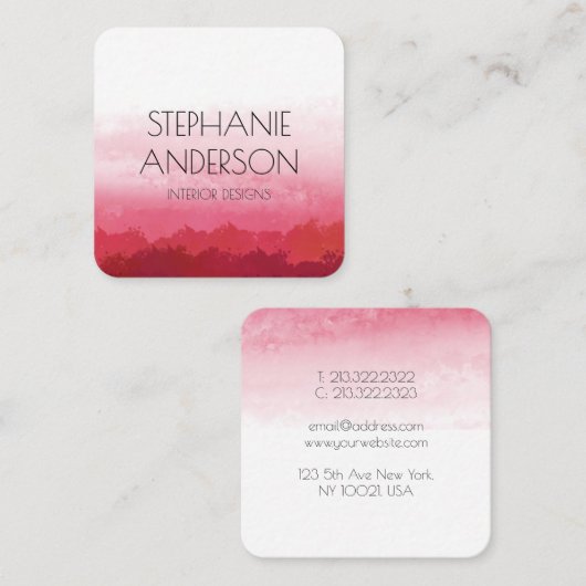 Modern Elegant Ombre Red Waterverf Abstract Vierkante Visitekaartje (Voorkant / Achterkant)
