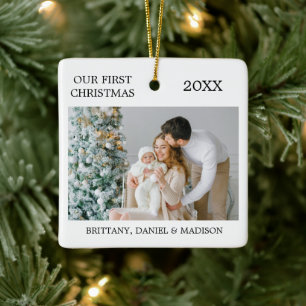 Modern Elegant Onze eerste kerstfoto Keramisch Ornament