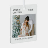 Modern Elegant Onze eerste kerstfoto Metalen Ornament (Voorkant Rechts)