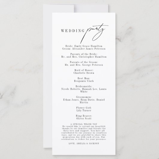 Modern Elegant Order of Events Trouwprogramma (Achterkant)