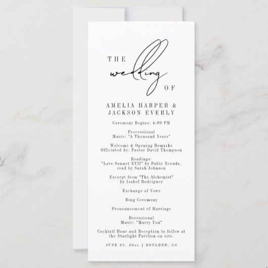 Modern Elegant Order of Events Trouwprogramma (Voorkant)