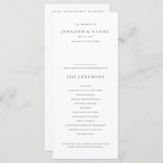 Modern Elegant Order of Service / Wedding Programmakaart (Voorkant / Achterkant)