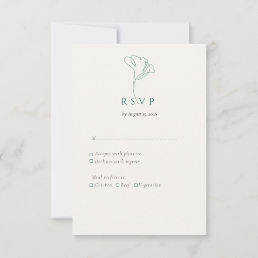 Modern Elegant Outlined Botanical Emerald RSVP Kaartje (Voorkant)