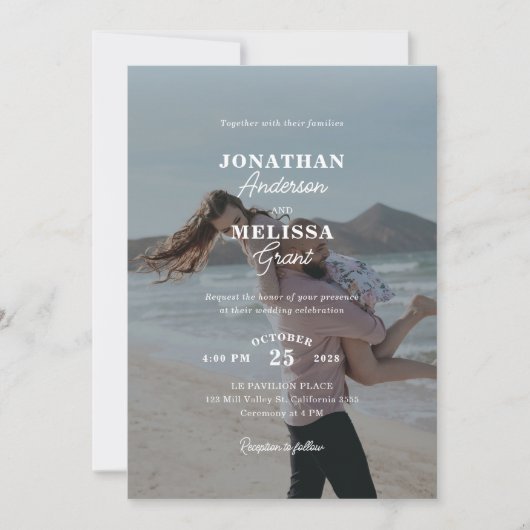 Modern Elegant Overlay Fotoscript Bruiloft Kaart (Voorkant)