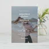 Modern Elegant Overlay Fotoscript Bruiloft Kaart (Staand voorkant)