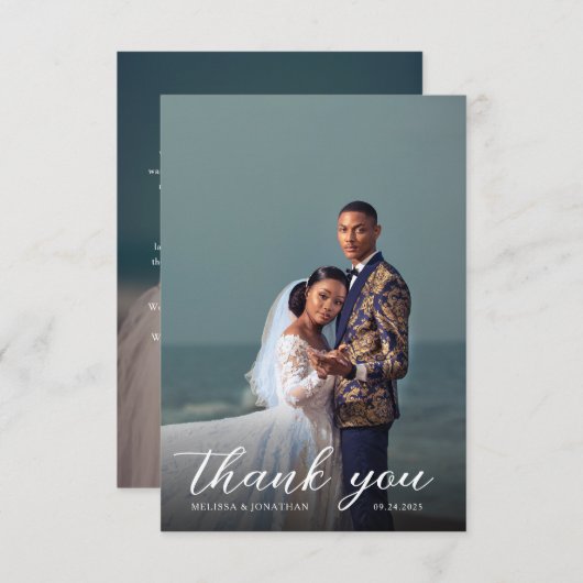 Modern Elegant Overlay Script 2 volledige foto bru Bedankkaart (Voorkant / Achterkant)