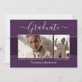 Modern | Elegant Paars 2 Foto Afstuderen Aankondiging (Voorkant)