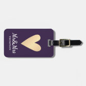Modern Elegant Paars Faux Gold Heart de heer&Mrs. Bagagelabel (Voorkant horizontaal)