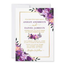 Modern Elegant Paars Floral Photo Wedding