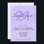 Modern Elegant Paars Glitter 21st Birthday Kaart<br><div class="desc">Moderne vrouwelijke 21ste verjaardag paarse uitnodiging. Minimalistisch ontwerp voor de sjabloon van de 21ste verjaardagsuitnodiging met elegante kalligrafie handgeschreven scriptlettertype en paars glitter-ontwerp.</div>