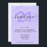 Modern Elegant Paars Glitter 21st Birthday Kaart<br><div class="desc">Moderne vrouwelijke 21ste verjaardag paarse uitnodiging. Minimalistisch ontwerp voor de sjabloon van de 21ste verjaardagsuitnodiging met elegante kalligrafie handgeschreven scriptlettertype en paars glitter-ontwerp.</div>