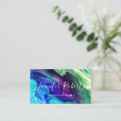 Modern Elegant Paars Green Marble Makeup Artist Visitekaartje (Staand voorkant)