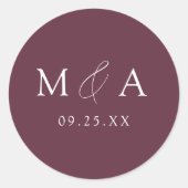 Modern Elegant Paars Monogram Weddenschap Ronde Sticker (Voorkant)