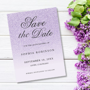 Modern Elegant paars Save the Date Quinceanera