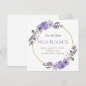 Modern Elegant Paarse Bloemen Save the Date Kaart (Voorkant / Achterkant)