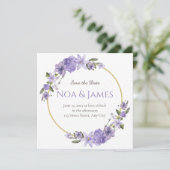 Modern Elegant Paarse Bloemen Save the Date Kaart (Staand voorkant)