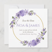 Modern Elegant Paarse Bloemen Save the Date Kaart (Voorkant)