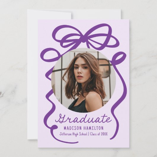 Modern Elegant Paarse Bow 2 Foto Afstuderen Aankondiging (Voorkant)