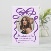 Modern Elegant Paarse Bow 2 Foto Afstuderen Aankondiging (Staand voorkant)
