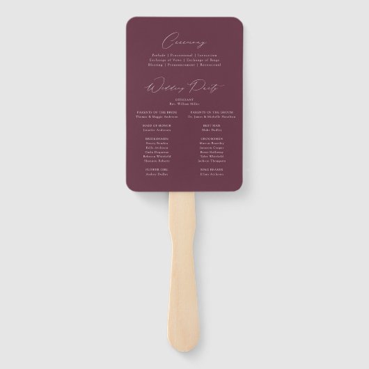 Modern Elegant Paarse bruiloft programma Handwaaier (Achterkant)