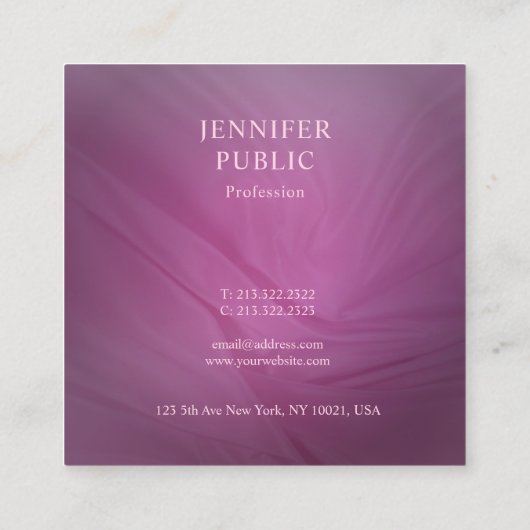 Modern Elegant Paarse Eenvoudige Sjabloon Professi Vierkante Visitekaartje (Achterkant)