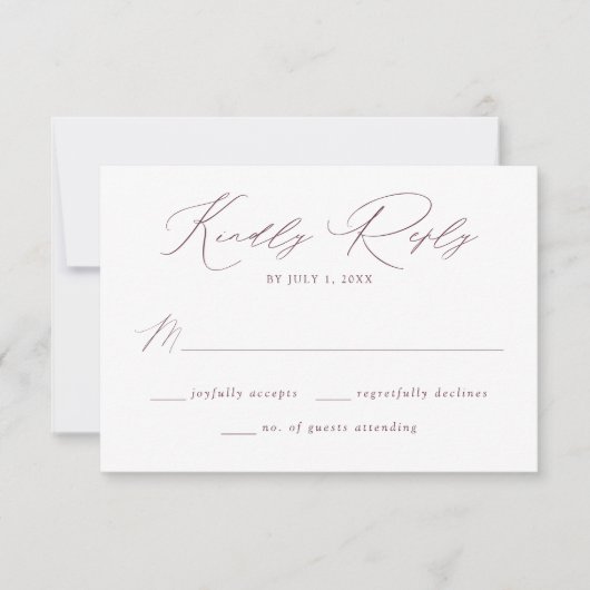Modern Elegant Paarse Script bruiloft RSVP Kaartje (Voorkant)