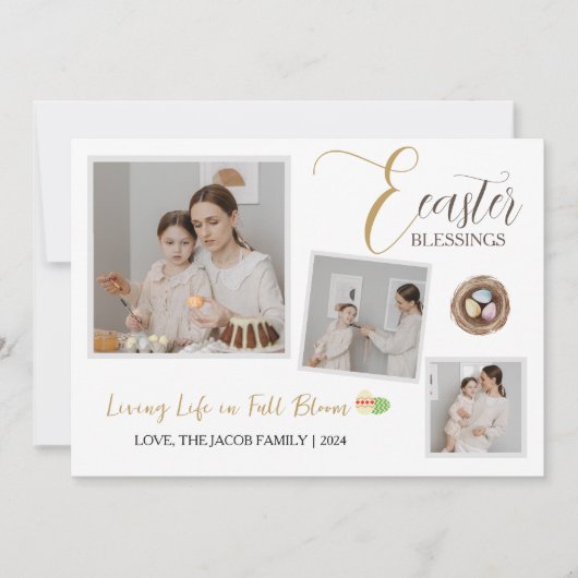 Modern Elegant Pasen Zegeningen Script 3 Foto Feestdagenkaart (Voorkant)