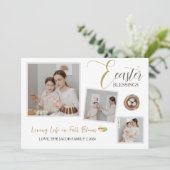 Modern Elegant Pasen Zegeningen Script 3 Foto Feestdagenkaart (Staand voorkant)