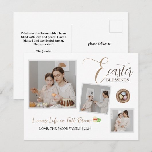 Modern Elegant Pasen Zegeningen Script 3 Foto Feestdagenkaart (Voorkant / Achterkant)