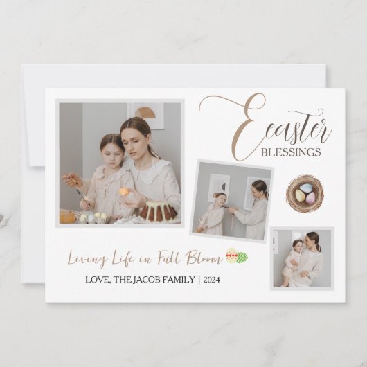 Modern Elegant Pasen Zegeningen Script 3 Foto Feestdagenkaart (Voorkant)