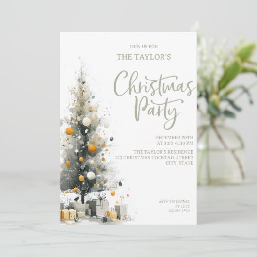 Modern Elegant Pastel Christmas Tree Party Kaart (Staand voorkant)