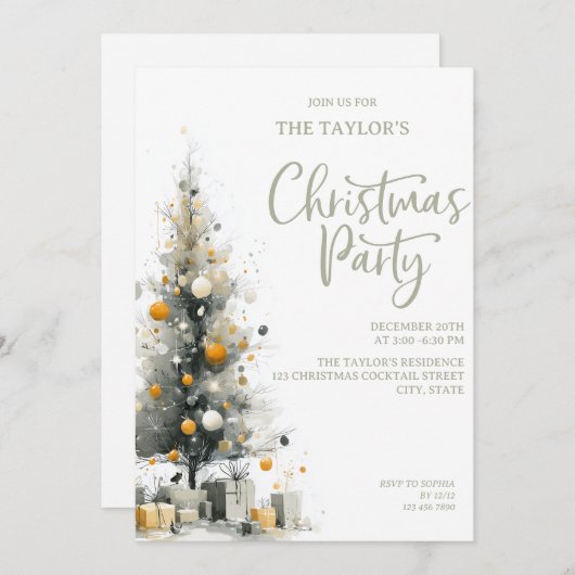 Modern Elegant Pastel Christmas Tree Party Kaart (Voorkant / Achterkant)