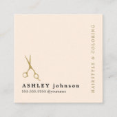 Modern Elegant Pastel Faux Gouden Schaar Haar Vierkante Visitekaartje (Voorkant)