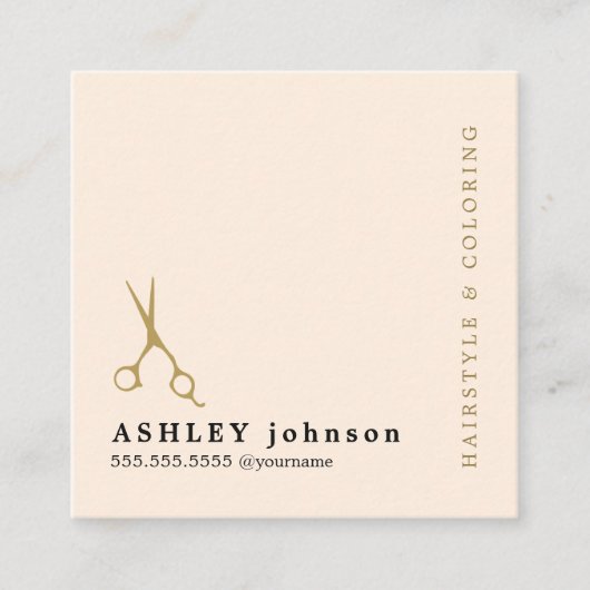 Modern Elegant Pastel Faux Gouden Schaar Haar Vierkante Visitekaartje (Voorkant)