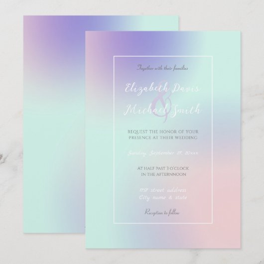 Modern Elegant Pastel Roze Mint Paarse Gradient Kaart (Voorkant / Achterkant)